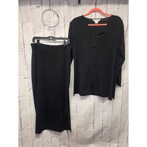 Exclusively Misook 2pc Cardigan Jacket & Maxi Skirt‎ Set Black Knit Stretchy XL